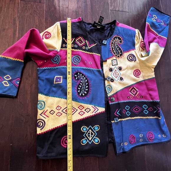 VTG Indigo Moon multicolor patchwork jacket with embroidery Sz 1X Made In India - Picture 7 of 9
